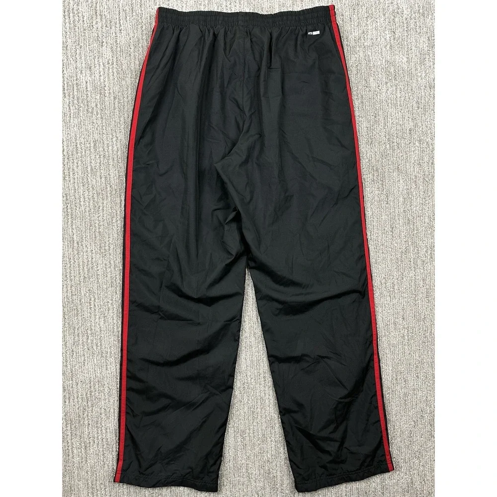Adidas Black Track Pants Red Stripe Mens Sz L Baggy Mesh Lined Y2K Ankle Zip